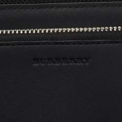 Pre Owned Burberry Black/Grey Coated Canvas Check Logo Print Zip Around Wallet