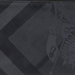 Pre Owned Burberry Black/Grey Coated Canvas Check Logo Print Zip Around Wallet