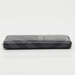 Pre Owned Burberry Black/Grey Coated Canvas Check Logo Print Zip Around Wallet