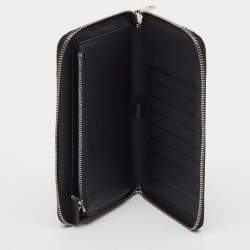 Pre Owned Burberry Black/Grey Coated Canvas Check Logo Print Zip Around Wallet