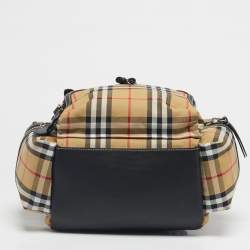 Pre Owned Burberry Beige/Black House Check Fabric and Leather Rucksack Backpack