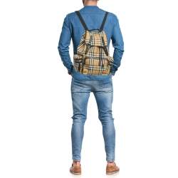 Pre Owned Burberry Beige/Black House Check Fabric and Leather Rucksack Backpack