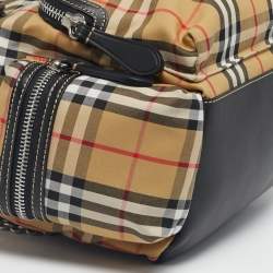 Pre Owned Burberry Beige/Black House Check Fabric and Leather Rucksack Backpack