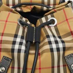 Pre Owned Burberry Beige/Black House Check Fabric and Leather Rucksack Backpack
