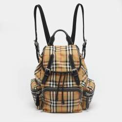 Pre Owned Burberry Beige/Black House Check Fabric and Leather Rucksack Backpack