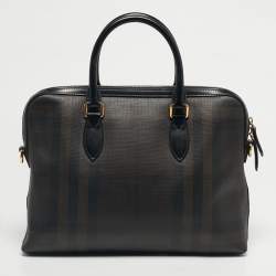 Pre Owned Burberry Brown/Black Smoked Check Coated Canvas and Leather The Barrow Briefcase