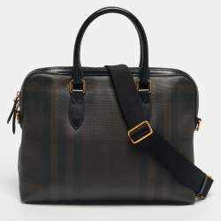 Pre Owned Burberry Brown/Black Smoked Check Coated Canvas and Leather The Barrow Briefcase
