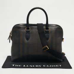 Pre Owned Burberry Brown/Black Smoked Check Coated Canvas and Leather The Barrow Briefcase
