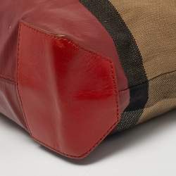 Pre Owned حقيبة ماسنجر بربري قماش مربعات ميغا حمراء/بنية بیلدون