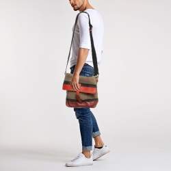 Pre Owned حقيبة ماسنجر بربري قماش مربعات ميغا حمراء/بنية بیلدون