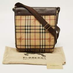 مملوكة مسبقًا Burberry Brown/Beige Haymarket Coated Canvas Flap Messenger Bag