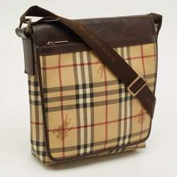 مملوكة مسب قًا Burberry Brown/Beige Haymarket Coated Canvas Flap Messenger Bag