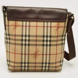 مملوكة مسبقًا Burberry Brown/Beige Haymarket Coated Canvas Flap Messenger Bag