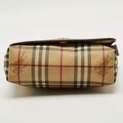 مملوكة مسبقًا Burberry Brown/Beige Haymarket Coated Canvas Flap Messenger Bag