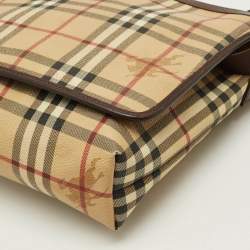 مملوكة مسبقًا Burberry Brown/Beige Haymarket Coated Canvas Flap Messenger Bag