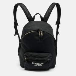 Pre Owned Burberry Black Nylon Logo Print Backpack
