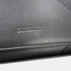 Pre Owned Burberry Embossed Check Messenger Bag Black Calf Leather