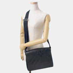 Pre Owned Burberry Embossed Check Messenger Bag Black Calf Leather