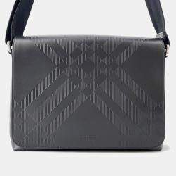 مملوكة مسبقًا Burberry Embossed Check Messenger Bag Black Calf Leather