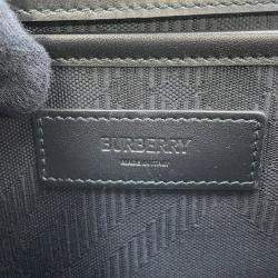 Pre Owned Burberry Embossed Check Messenger Bag Black Calf Leather