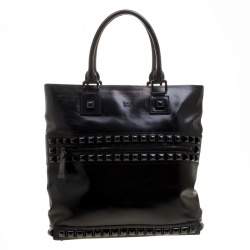 Burberry Black Glazed Leather Studded Tote 