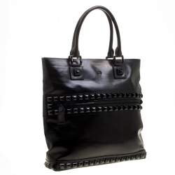 Burberry Black Glazed Leather Studded Tote 