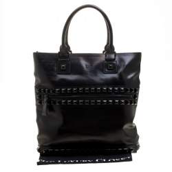 Burberry Black Glazed Leather Studded Tote 
