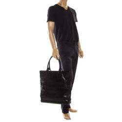 Burberry Black Glazed Leather Studded Tote 