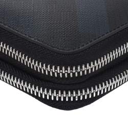 Pre Owned Burberry Navy Blue Coated Canvas Reeves Double Zip Wallet
