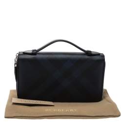Pre Owned Burberry Navy Blue Coated Canvas Reeves Double Zip Wallet