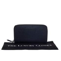 Burberry Navy Blue Leather Zip Around Wallet
