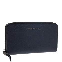 Burberry Navy Blue Leather Zip Around Wallet