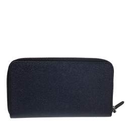 Burberry Navy Blue Leather Zip Around Wallet