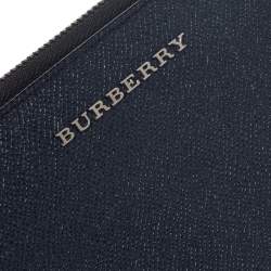 Burberry Navy Blue Leather Zip Around Wallet