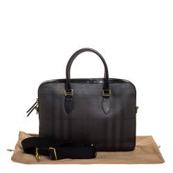 Pre Owned Burberry Dark Brown/Black Smoke Check PVC and Leather Laptop Bag