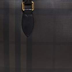 Pre Owned Burberry Dark Brown/Black Smoke Check PVC and Leather Laptop Bag