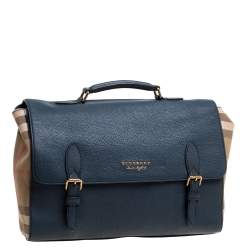 Pre Owned Burberry Blue/Beige Nova Check Canvas and Leather Messenger Bag