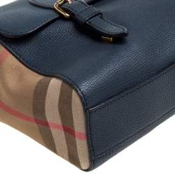 Pre Owned Burberry Blue/Beige Nova Check Canvas and Leather Messenger Bag