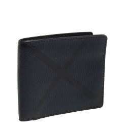 Burberry Navy Blue/Black Check Coated Canvas Bill Bifold Wallet