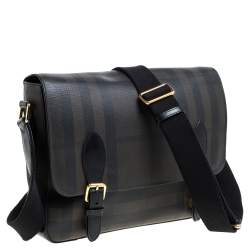 Burberry Grey Smoked Check PVC and Leather Hendley Messenger Bag
