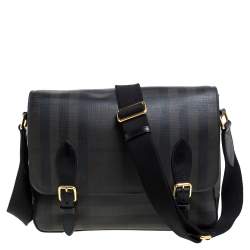 Burberry Grey Smoked Check PVC and Leather Hendley Messenger Bag