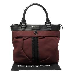 Pre Owned Burberry Burgundy/Black Nylon and Leather Tote