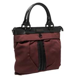 Pre Owned Burberry Burgundy/Black Nylon and Leather Tote