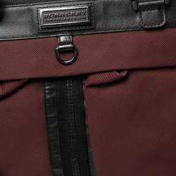 Pre Owned Burberry Burgundy/Black Nylon and Leather Tote