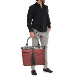 Pre Owned Burberry Burgundy/Black Nylon and Leather Tote