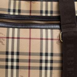 Pre Owned Burberry Beige/Brown Haymarket Check Coated Canvas Pocket Zip Messenger Bag
