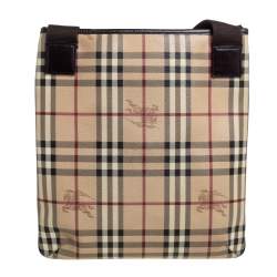 Pre Owned Burberry Beige/Brown Haymarket Check Coated Canvas Pocket Zip Messenger Bag