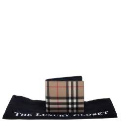 Pre Owned Burberry Beige House Check Coated Canvas Bifold Wallet