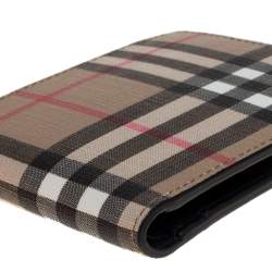 Pre Owned Burberry Beige House Check Coated Canvas Bifold Wallet