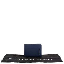 Pre Owned Burberry Navy Blue Leather Logo Bifold Compact Wallet
